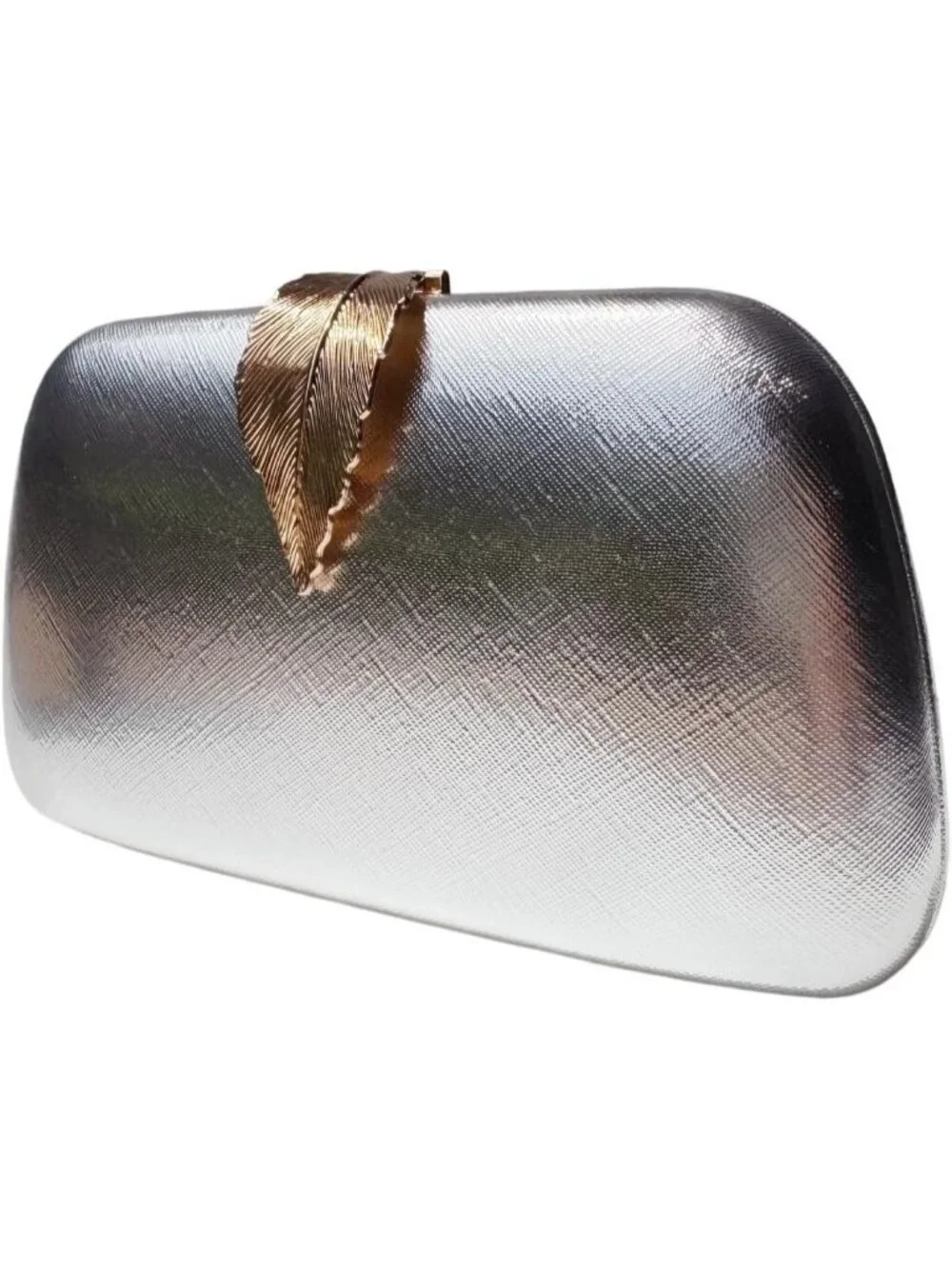 Women's Silver1 Elegant Clutch Purse Metallic Leaves Clasp Banquet Evening Bag